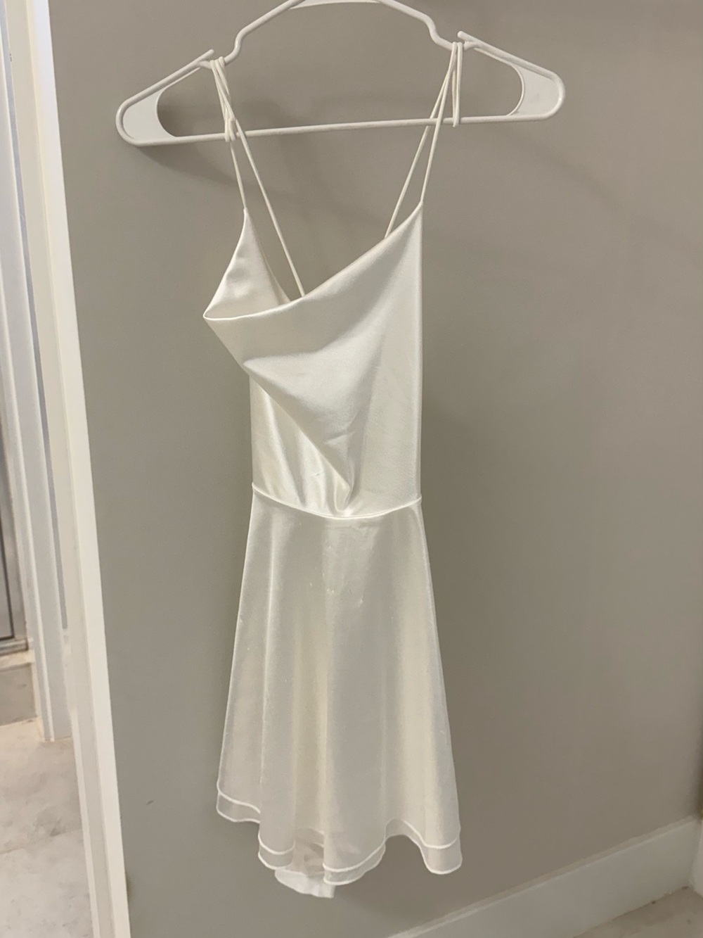 Source Unknown Ivory Satin Mini Slip Dress with Cowl Neck